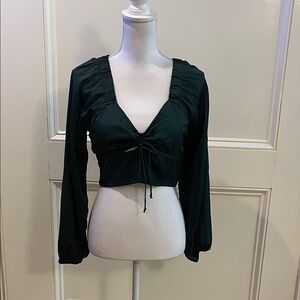 American Eagle Outfitters Forest Green Ruched Crop Top